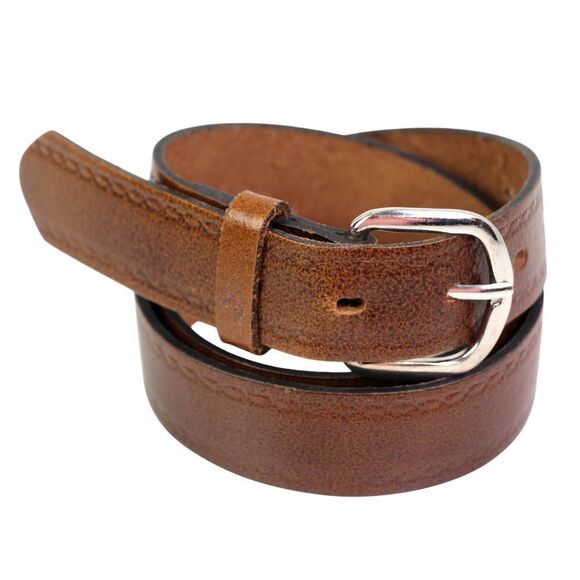 Yves FRANCE TOOLED BROWN GENUINE LEATHER 1 1/8"Wd CASUAL DRESS BELT Sz 42/90(G8 - Picture 2 of 14